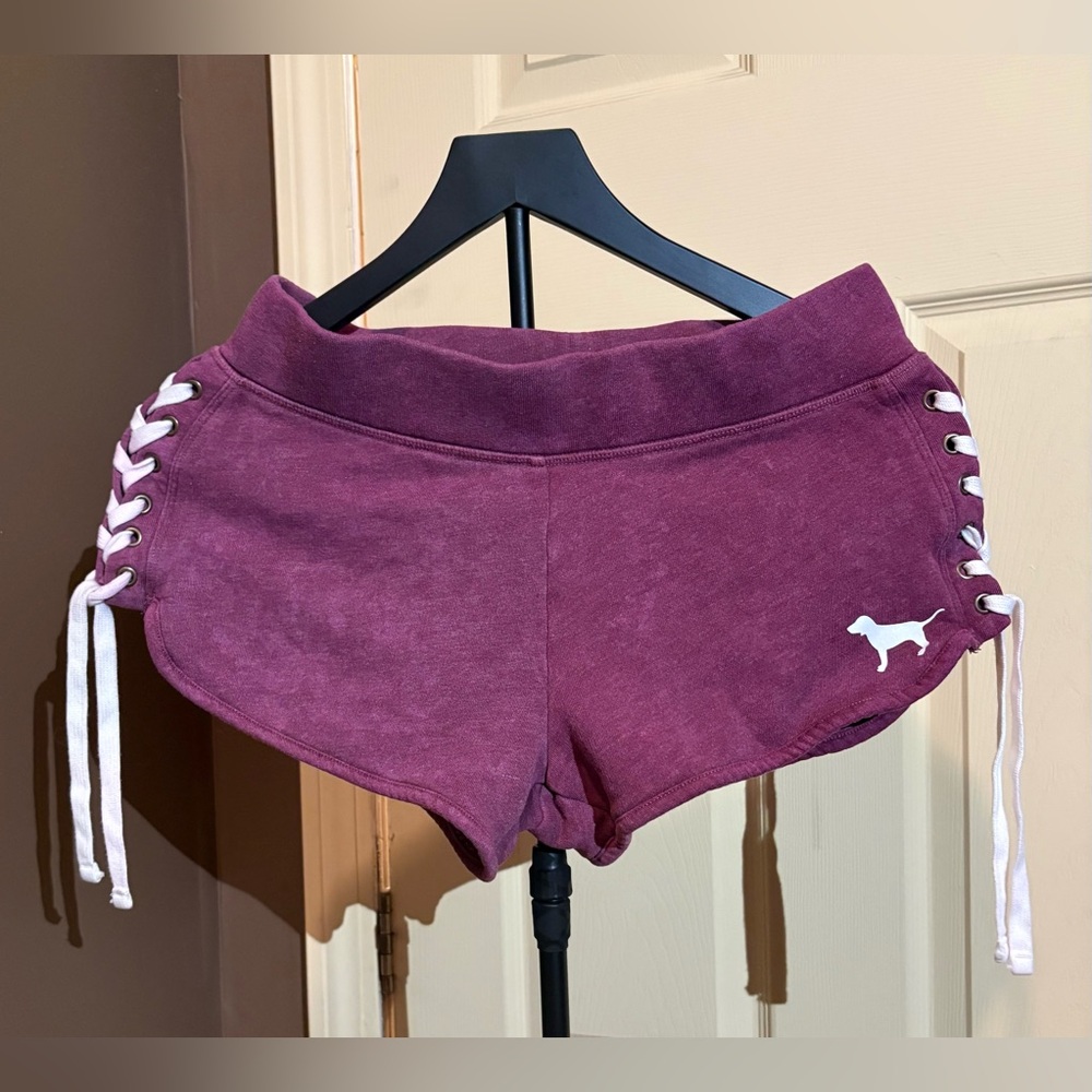 PINK Victoria's Secret Maroon Shorts with White Laces